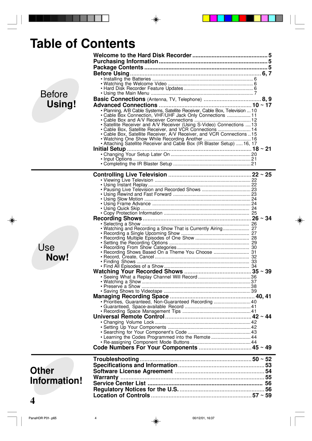 Panasonic PV-HS3000 manual Table of Contents 