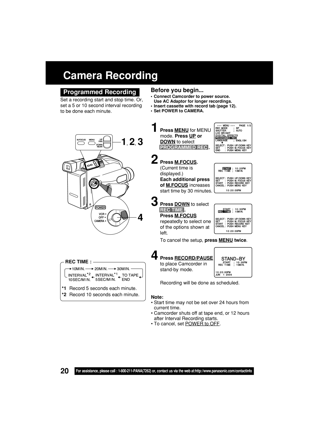 Panasonic PV-L354 operating instructions Programmed Recording, Mode. Press UP or Down to select, Programmed REC, REC Time 