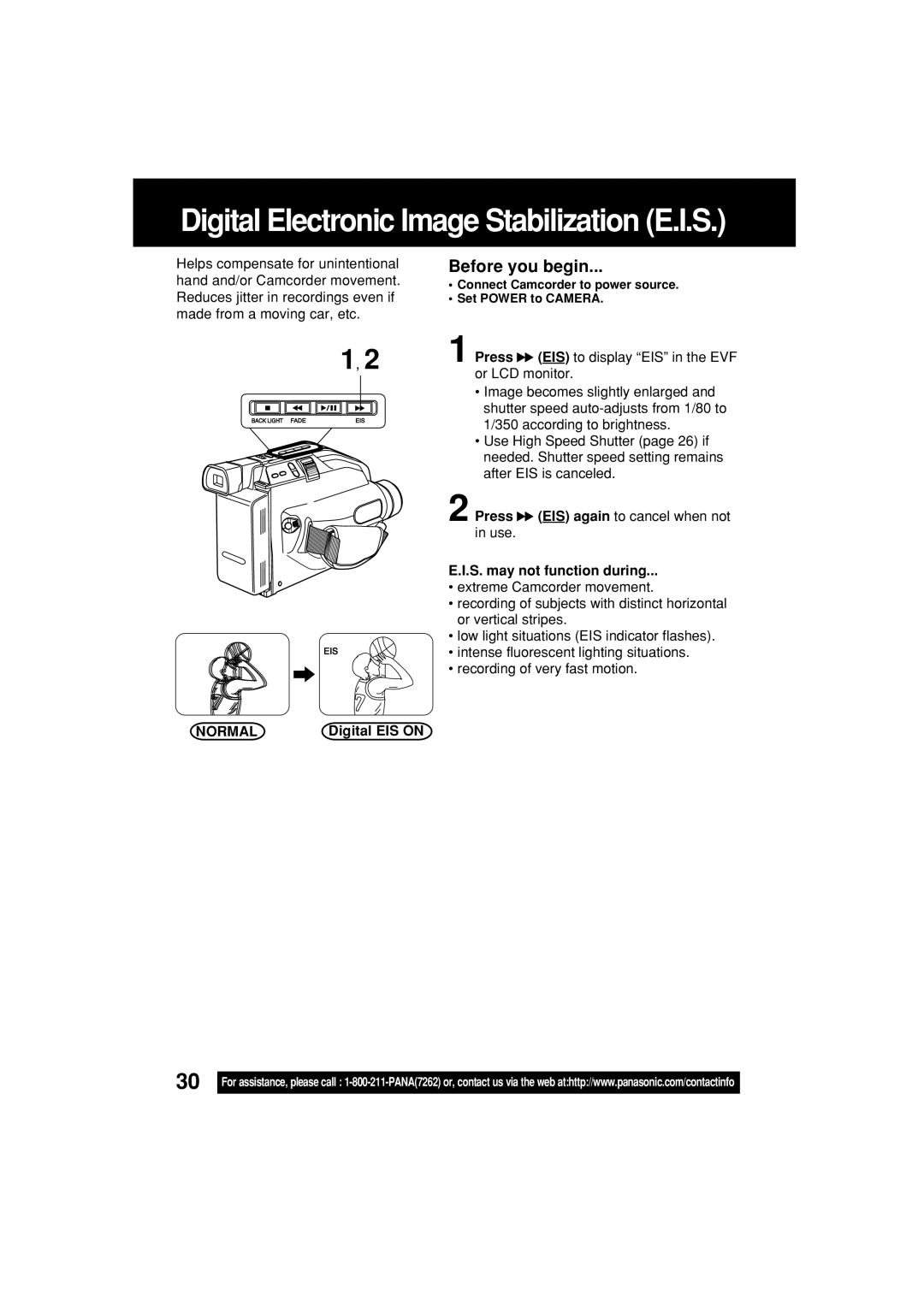 Panasonic PV-L354 operating instructions Normal, Digital EIS on 