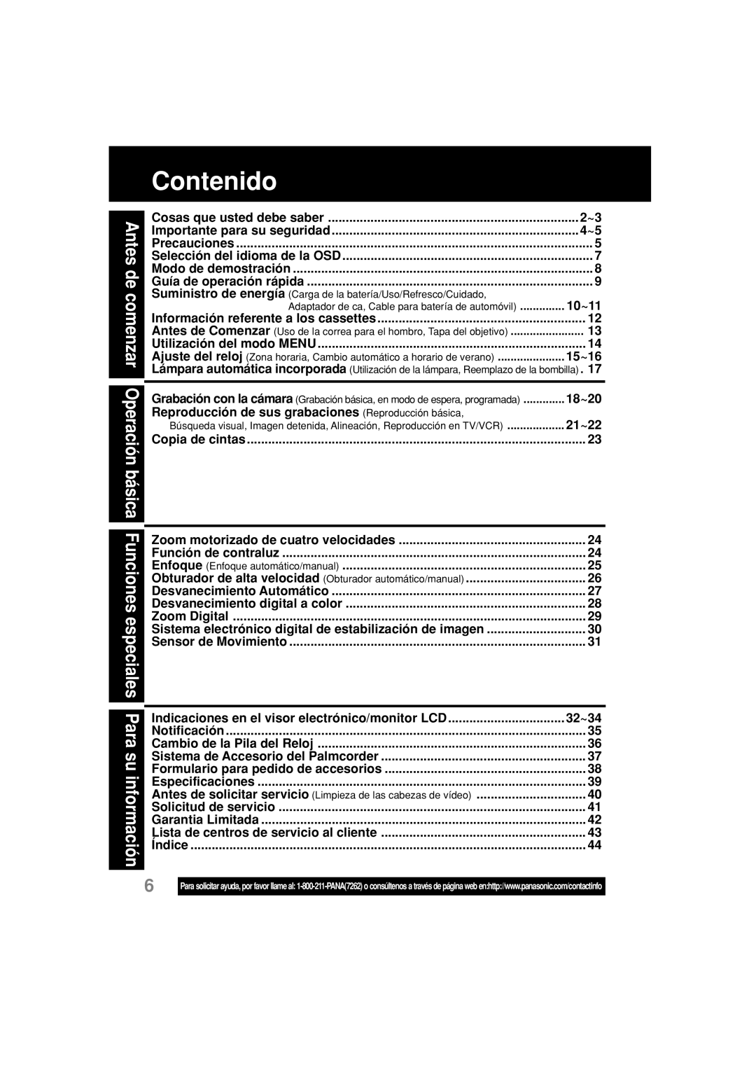 Panasonic PV-L354 operating instructions Contenido, Reproducción de sus grabaciones Reproducción básica 