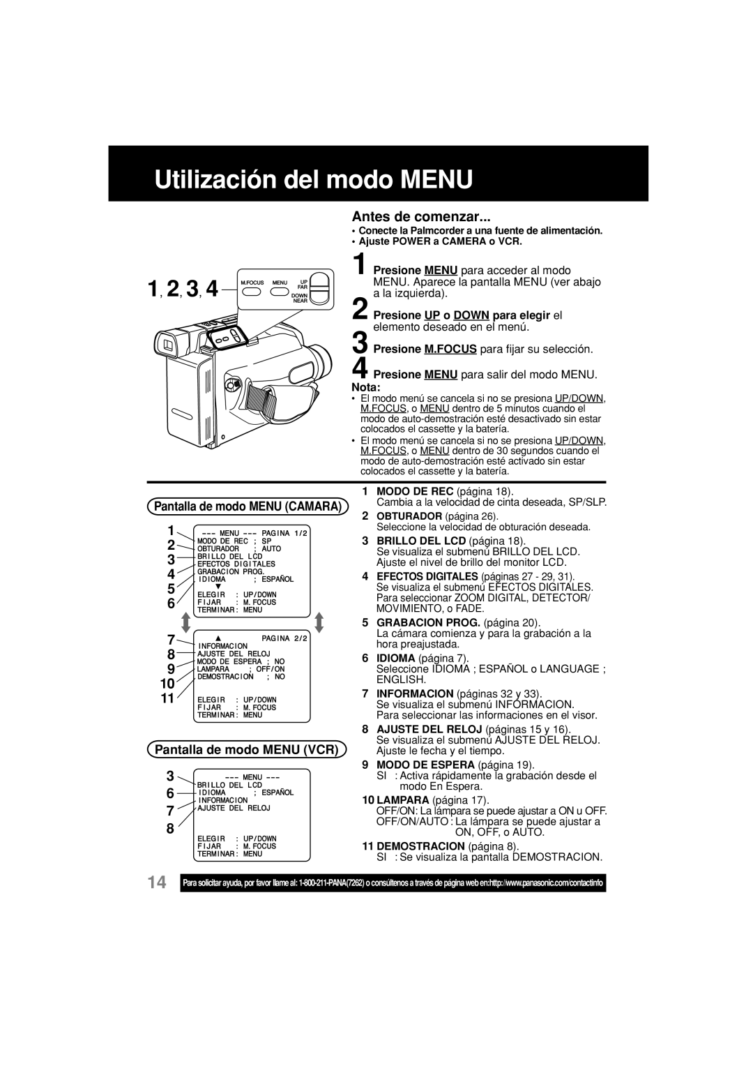 Panasonic PV-L354 Utilización del modo Menu, Pantalla de modo Menu VCR, Presione Menu para acceder al modo, La izquierda 