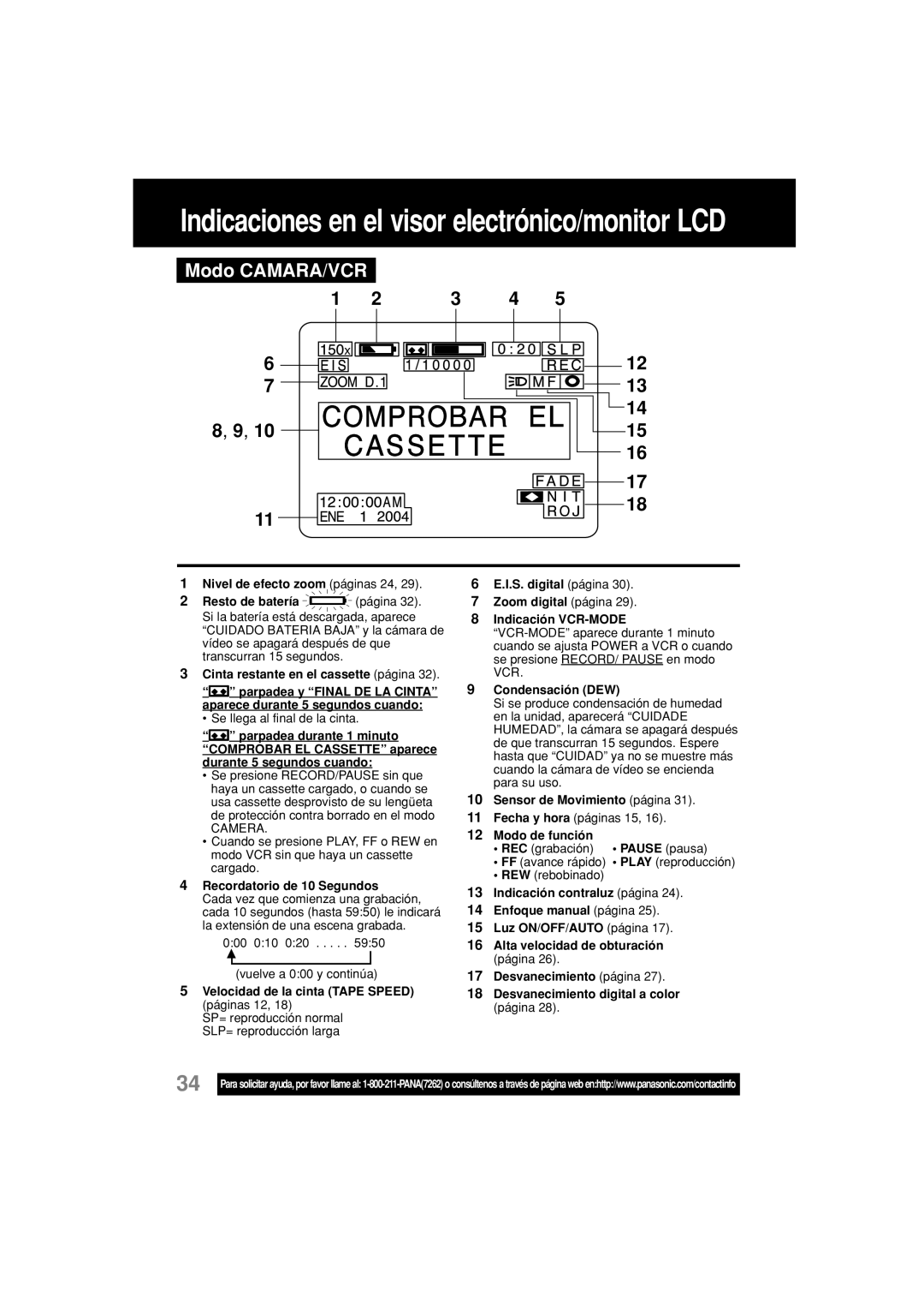 Panasonic PV-L354 operating instructions Modo CAMARA/VCR 