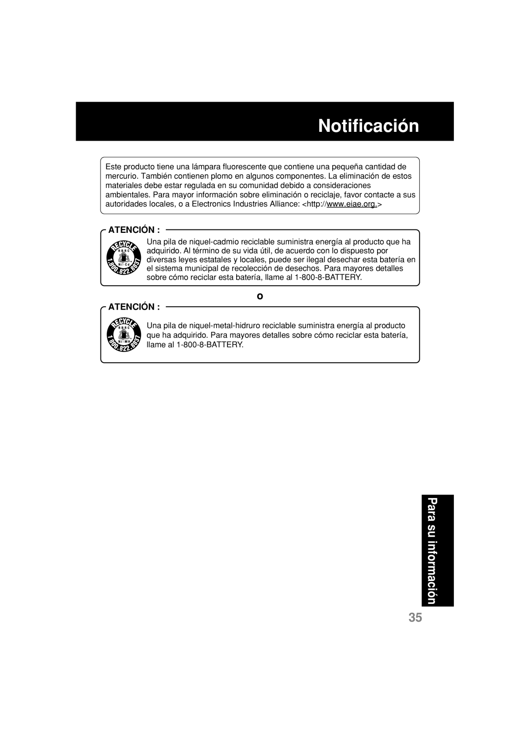 Panasonic PV-L354 operating instructions Notificación, Atención 