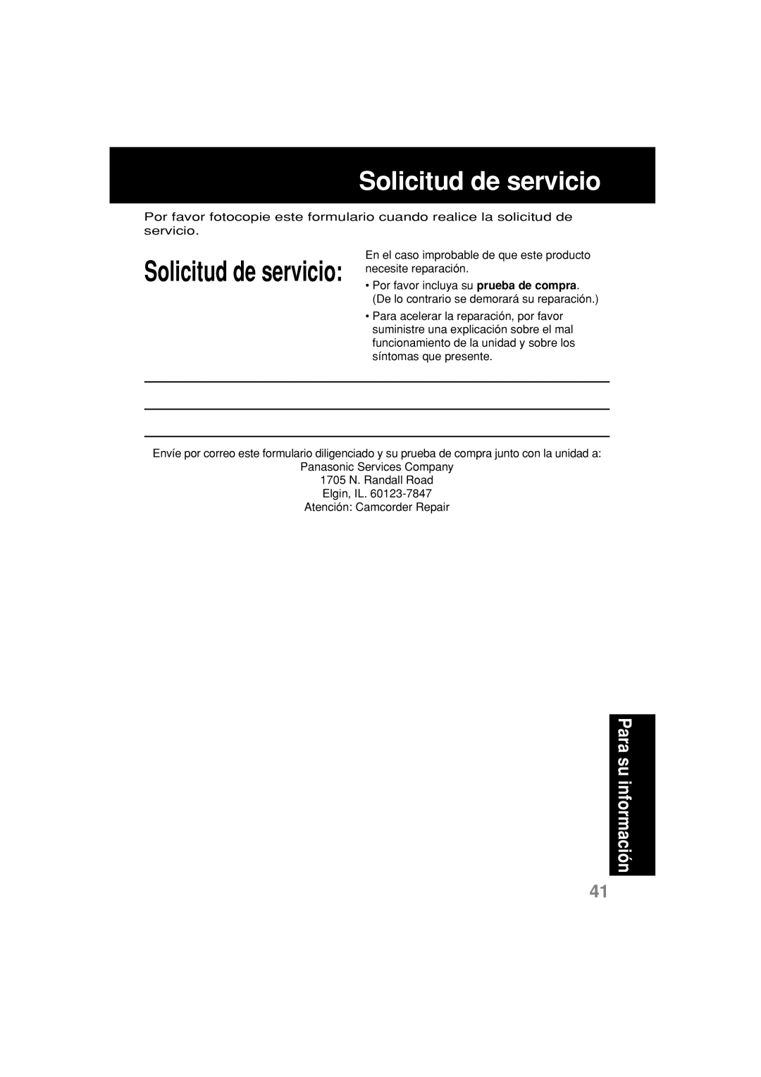 Panasonic PV-L354 operating instructions Solicitud de servicio necesite reparación 