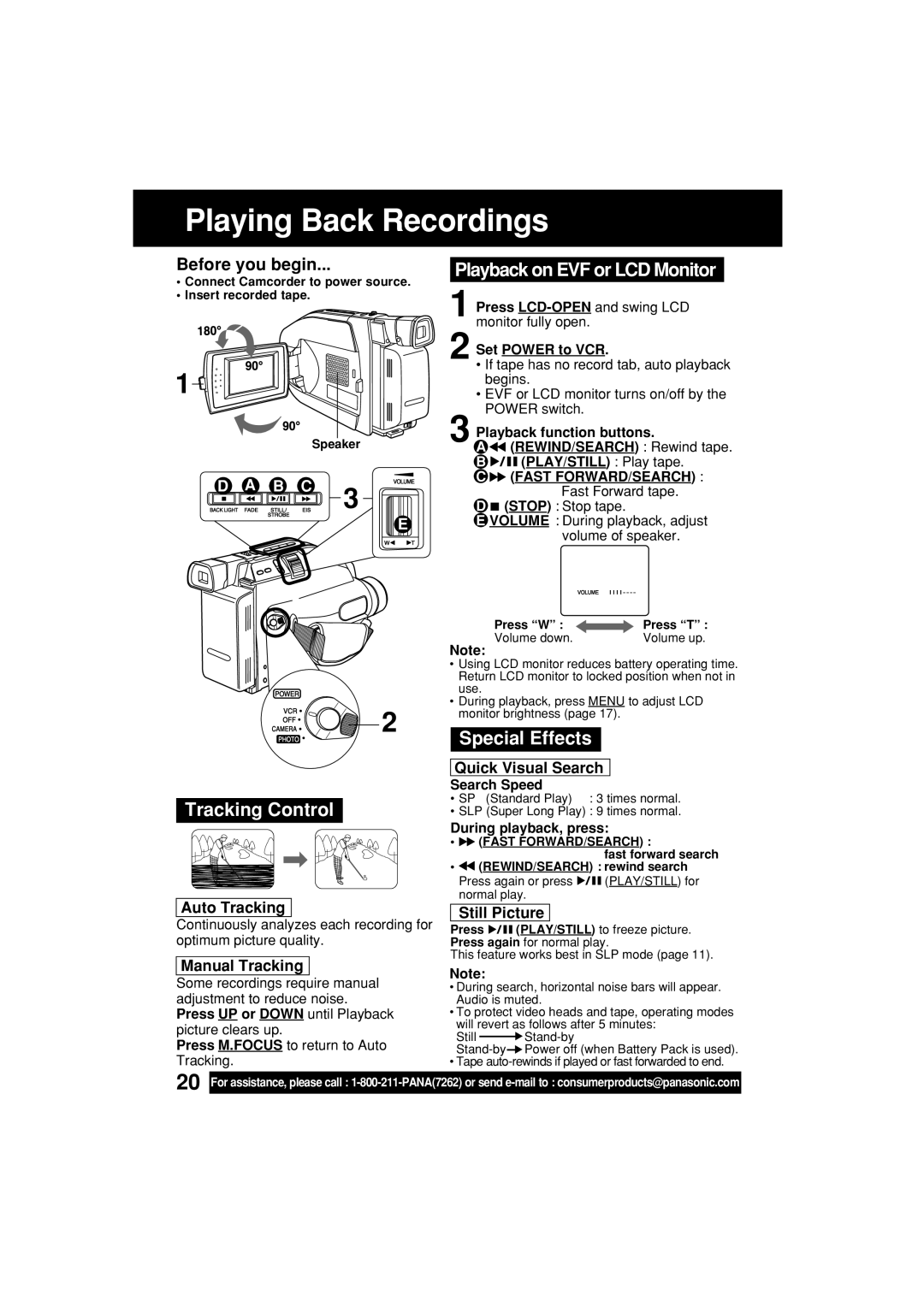 Panasonic PV-L453 Playing Back Recordings, Playback on EVF or LCD Monitor, Special Effects Tracking Control 