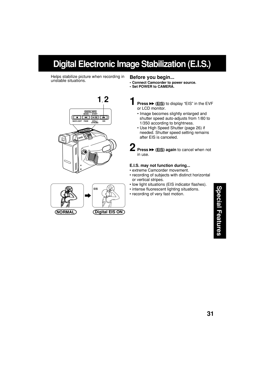 Panasonic PV-L453 operating instructions Normal, Digital EIS on 