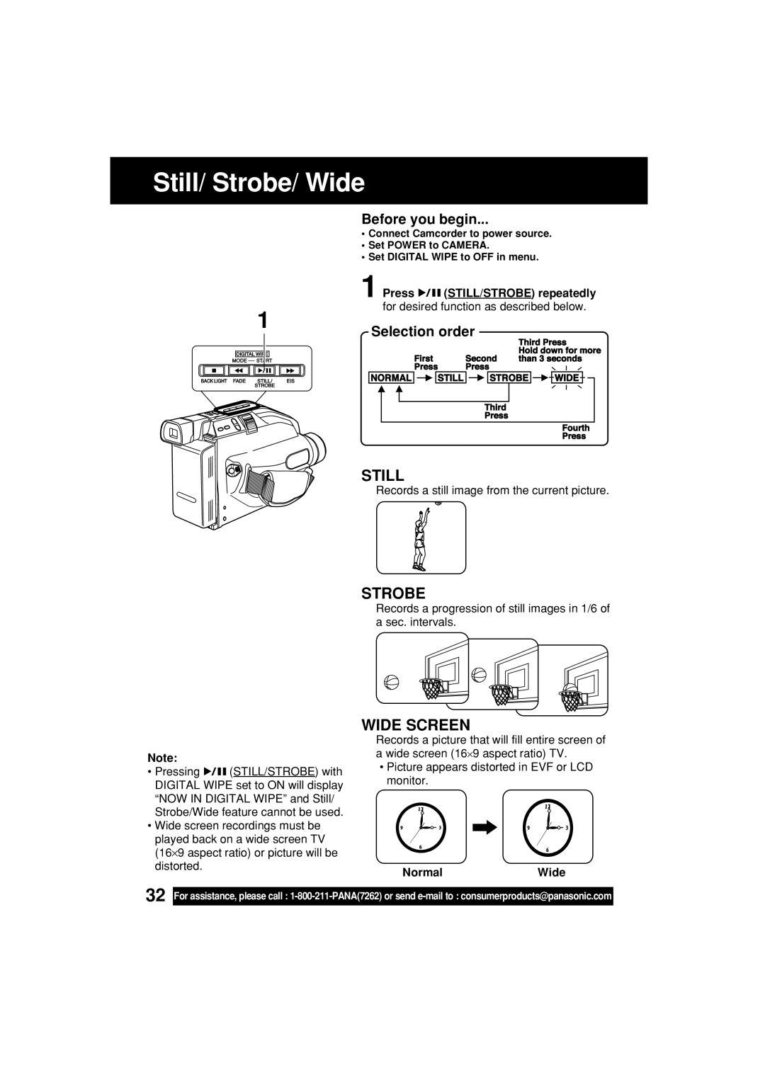 Panasonic PV-L453 operating instructions Still/ Strobe/ Wide, NormalWide 