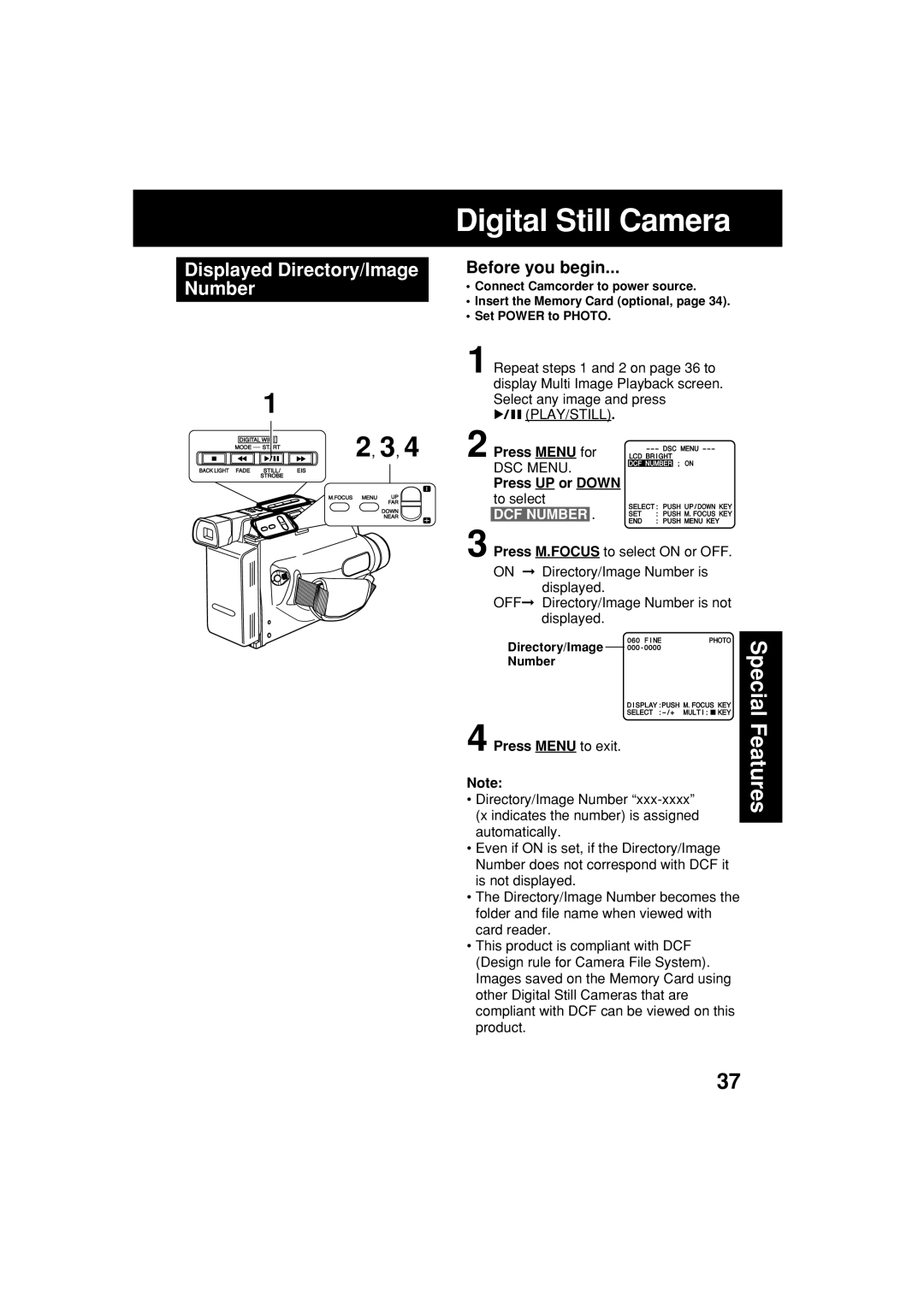 Panasonic PV-L453 operating instructions Displayed Directory/Image Number, DCF Number 