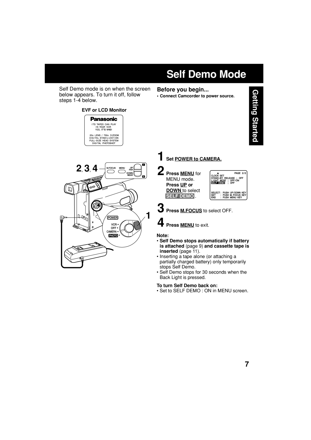 Panasonic PV-L453 operating instructions Self Demo Mode 