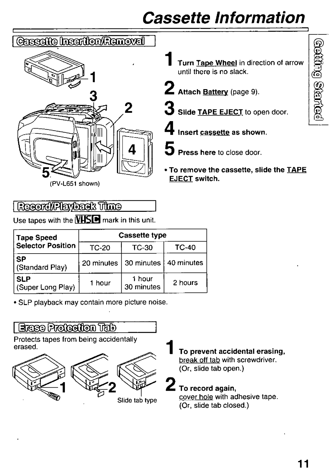 Panasonic PV-L501 manual 