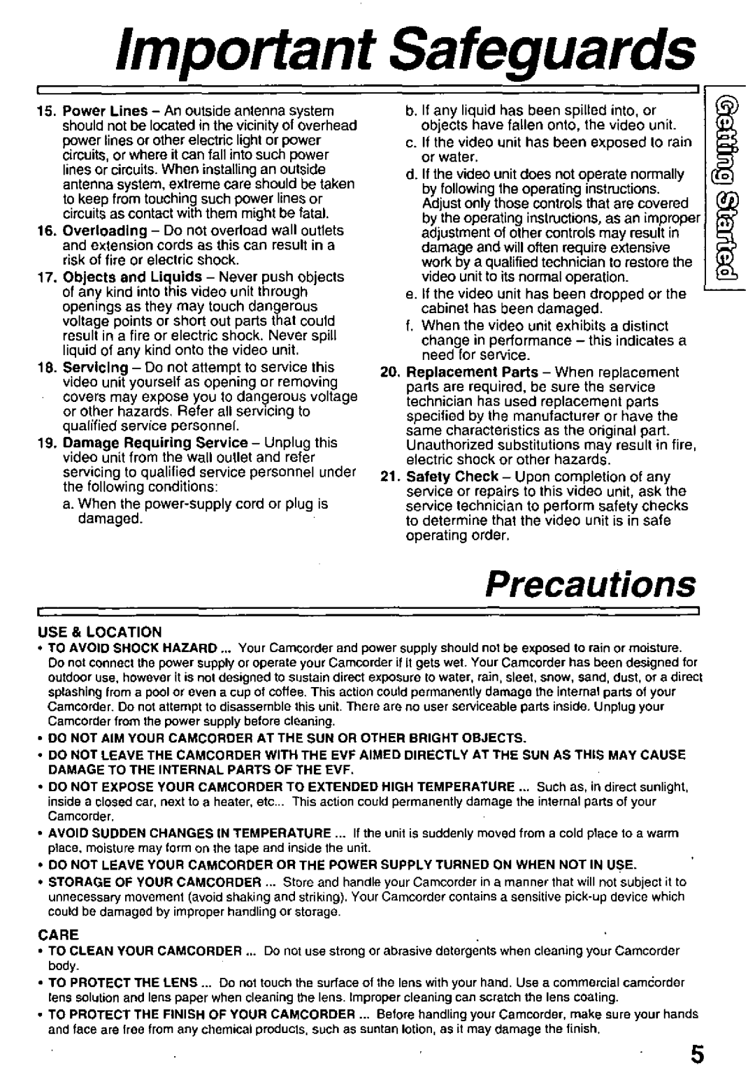 Panasonic PV-L501 manual 