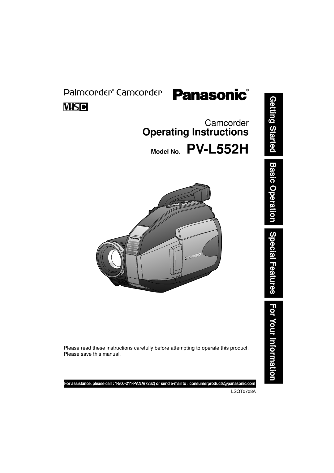 Panasonic PV-L552H operating instructions Operating Instructions 