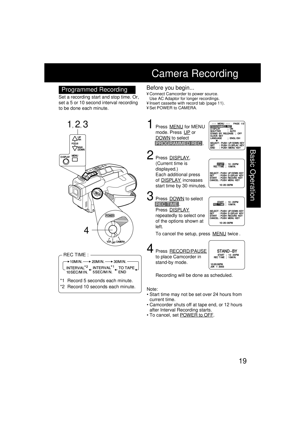 Panasonic PV-L552H operating instructions Programmed Recording, REC Time, Mode. Press UP or Down to select, Programmed REC 