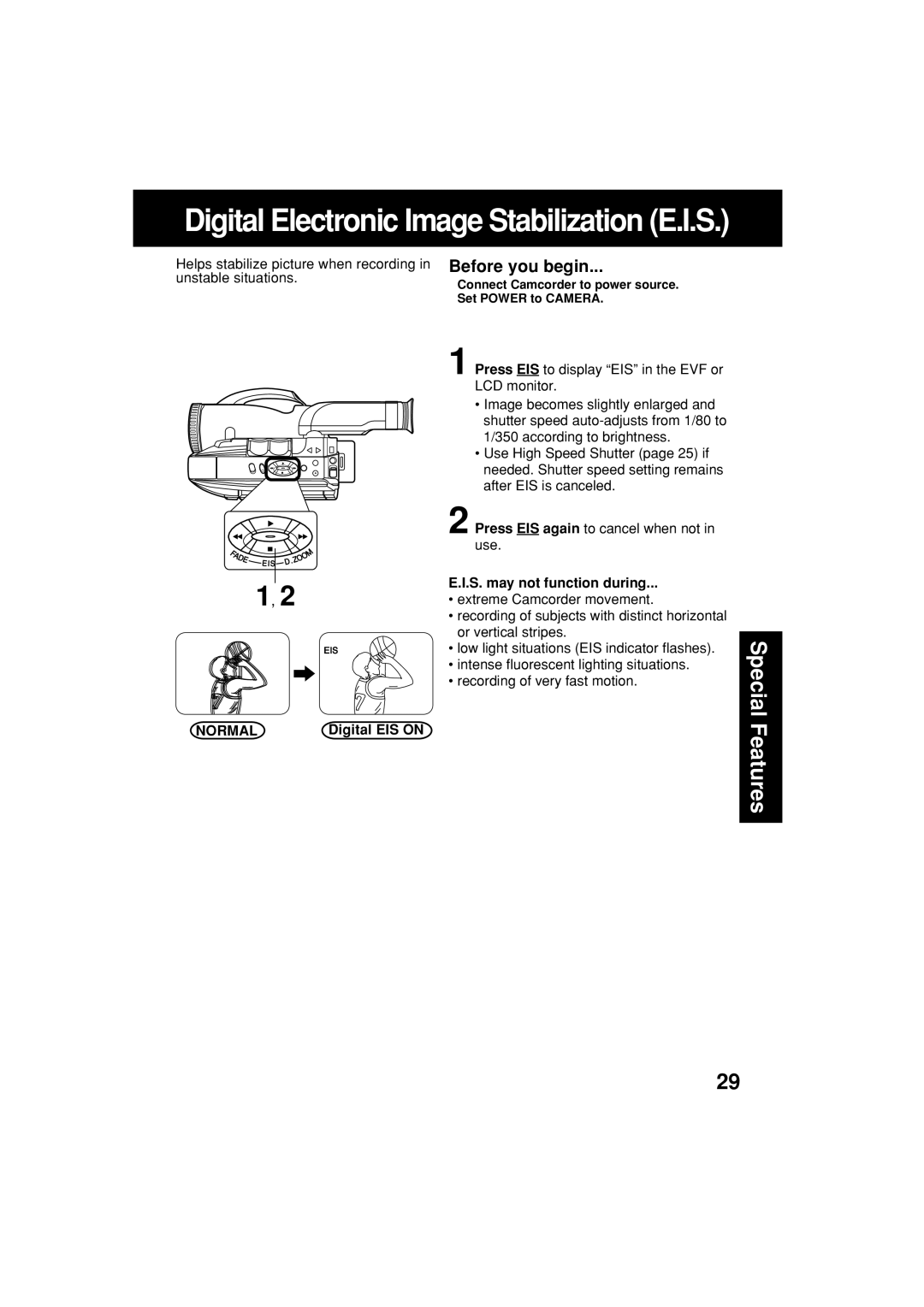 Panasonic PV-L552H operating instructions S. may not function during, Normal, Digital EIS on 