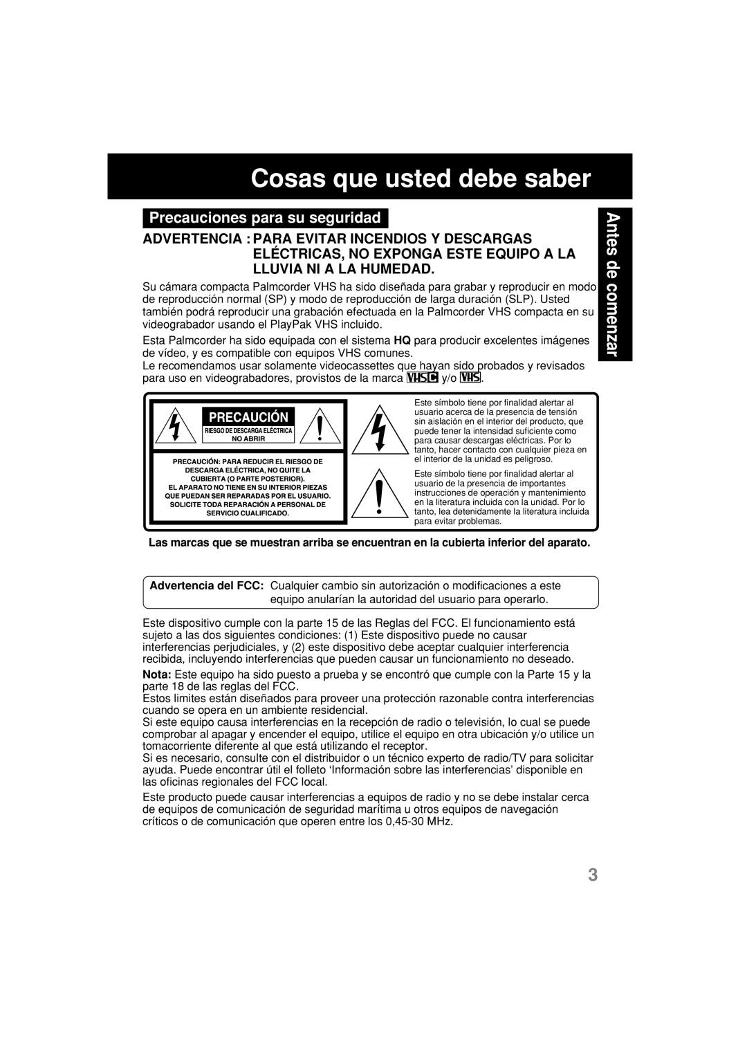 Panasonic PV-L552H operating instructions Precauciones para su seguridad 