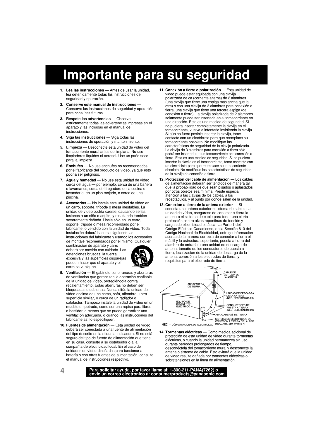 Panasonic PV-L552H operating instructions Importante para su seguridad 