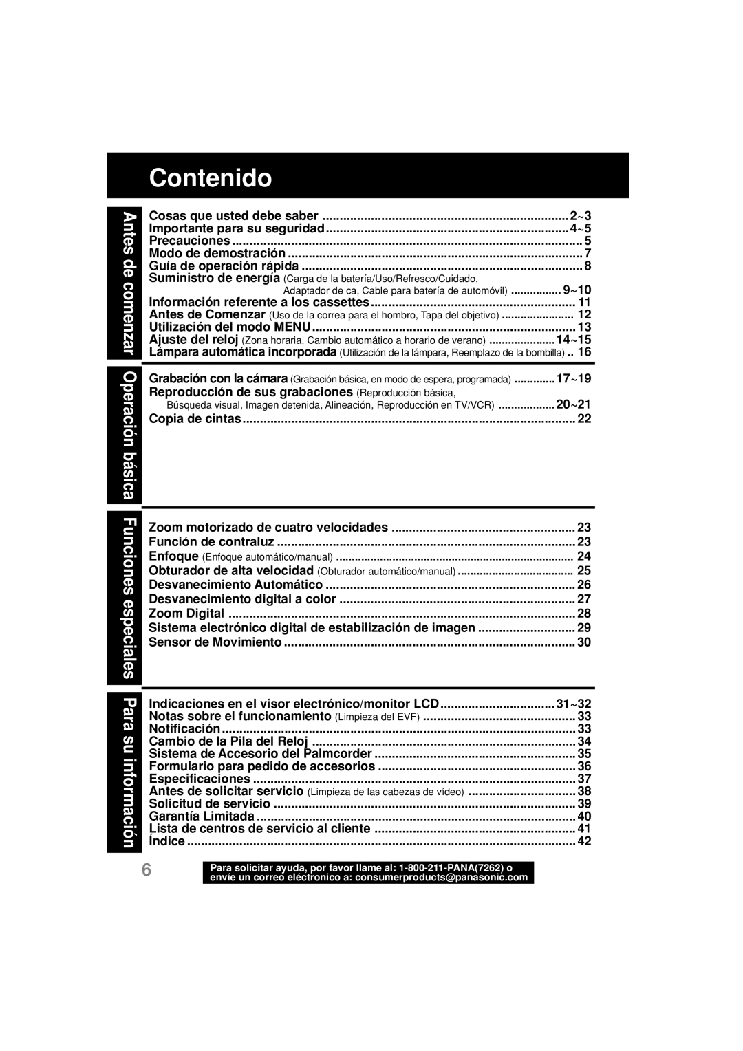 Panasonic PV-L552H operating instructions Contenido, Reproducción de sus grabaciones Reproducción básica 