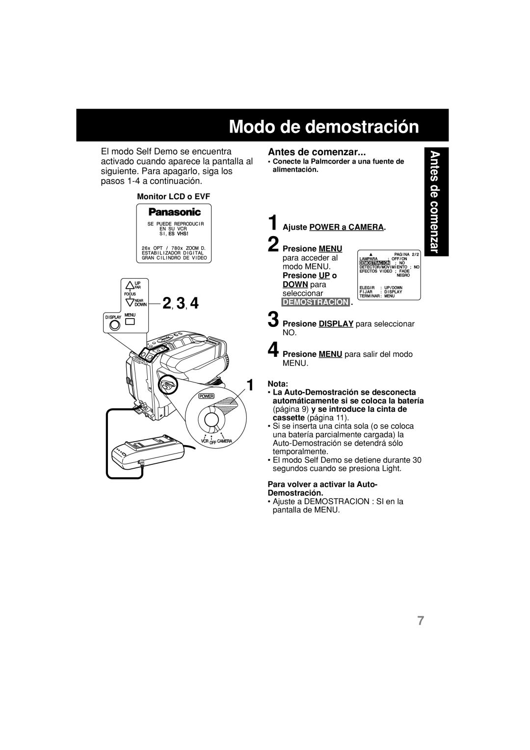 Panasonic PV-L552H operating instructions Modo de demostración, Demostracion 