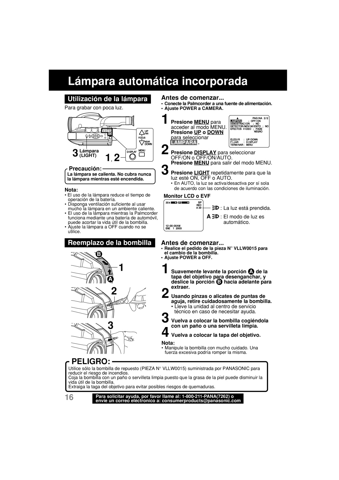 Panasonic PV-L552H Lámpara automática incorporada, Utilización de la lámpara, Reemplazo de la bombilla, Precaución 