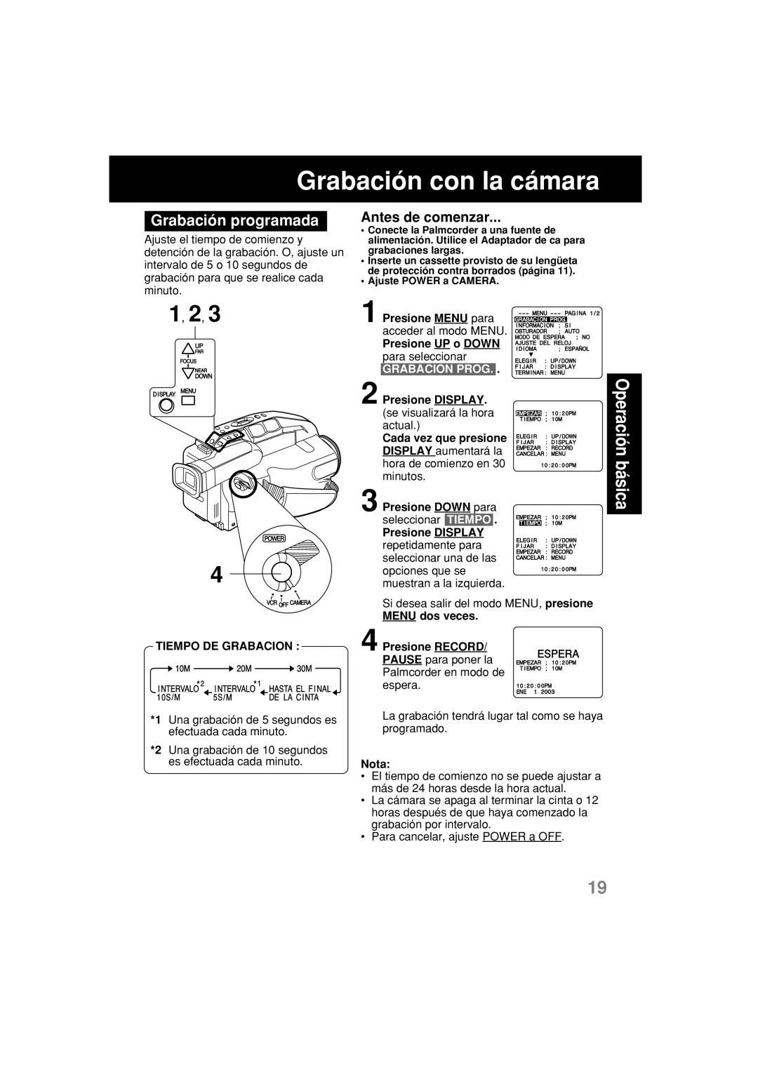 Panasonic PV-L552H operating instructions Grabación programada, Tiempo DE Grabacion, Grabacion Prog 