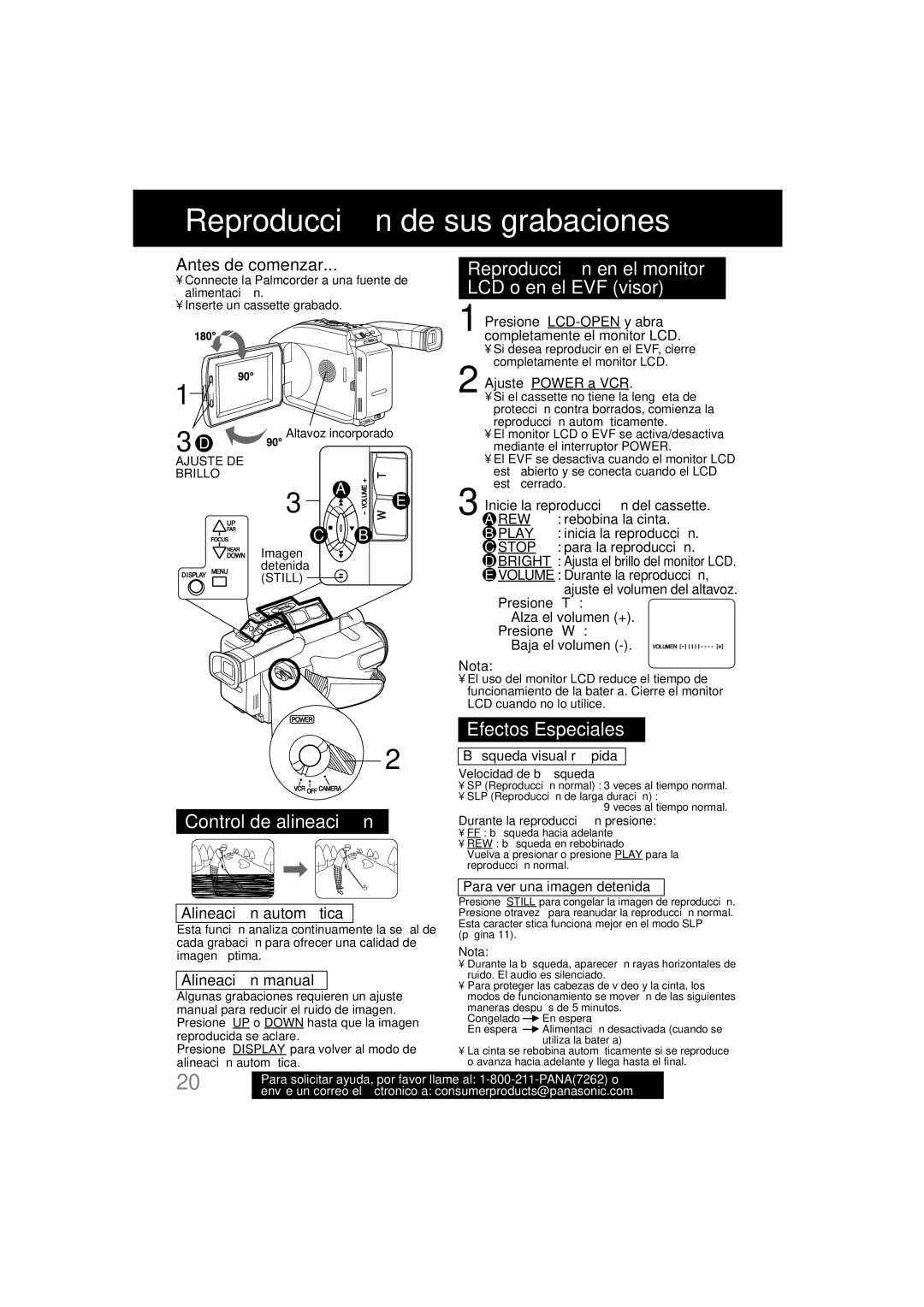 Panasonic PV-L552H Reproducción de sus grabaciones, Reproducción en el monitor LCD o en el EVF visor, Efectos Especiales 