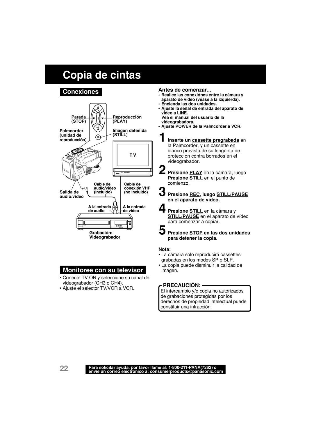 Panasonic PV-L552H operating instructions Copia de cintas, Conexiones, Monitoree con su televisor, Antes de comenzar 