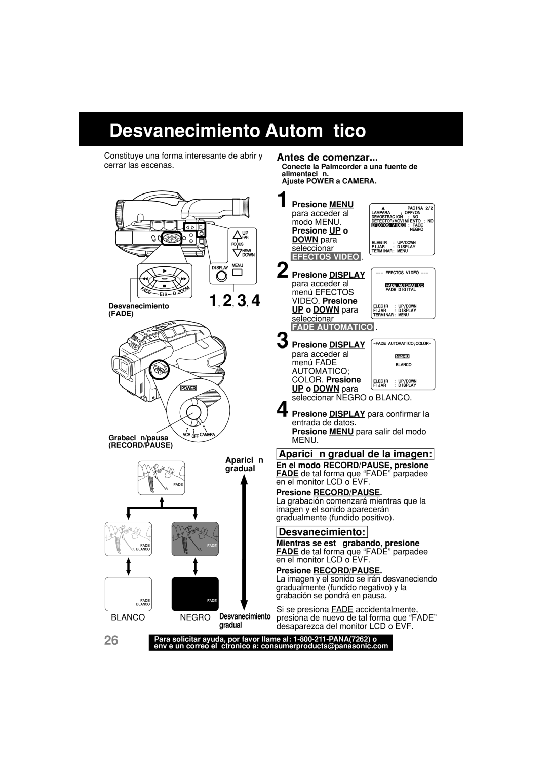 Panasonic PV-L552H operating instructions Desvanecimiento Automático, Blanco, Efectos Video, Fade Automatico 