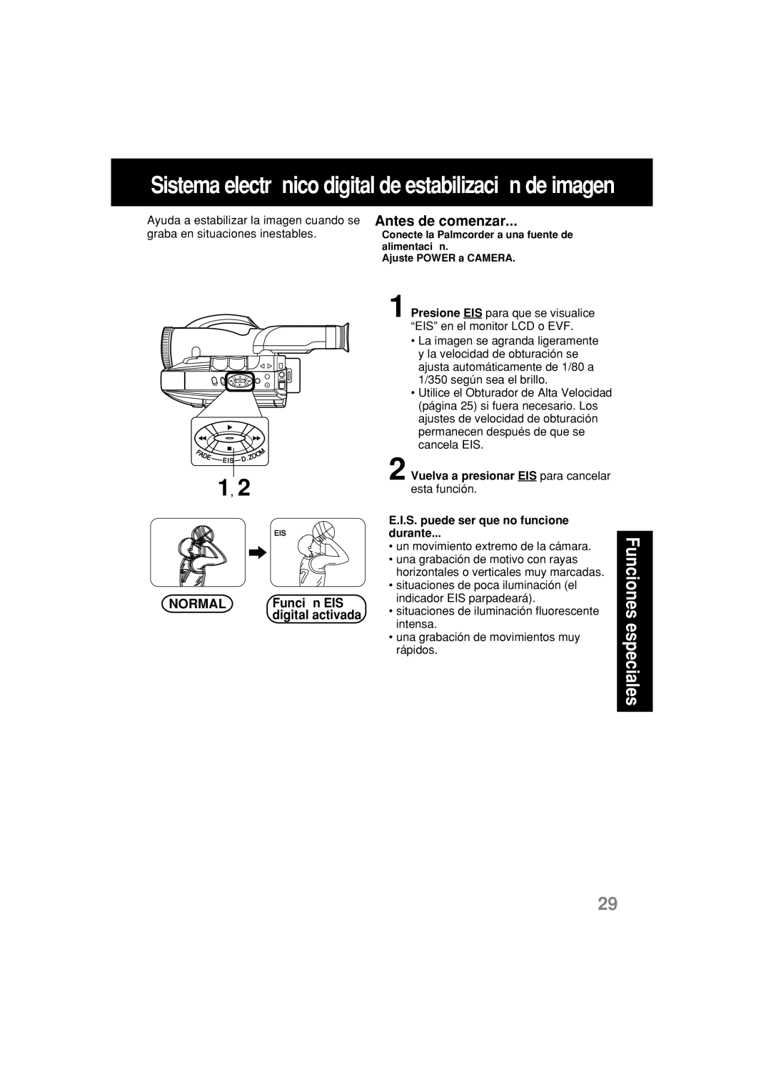 Panasonic PV-L552H operating instructions Función EIS, Digital activada 