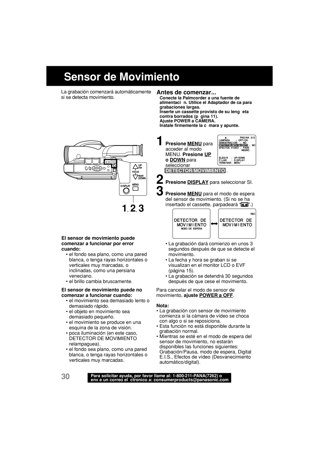 Panasonic PV-L552H operating instructions Sensor de Movimiento, Detector/Movimiento 