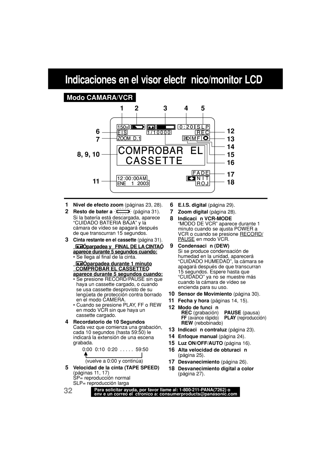 Panasonic PV-L552H operating instructions Modo CAMARA/VCR 