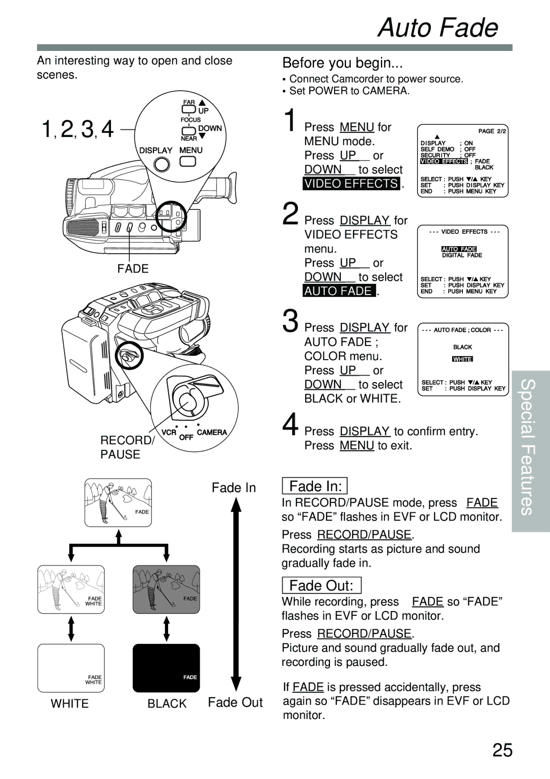 Panasonic PV-L591 operating instructions Auto Fade, Black Fade Out 