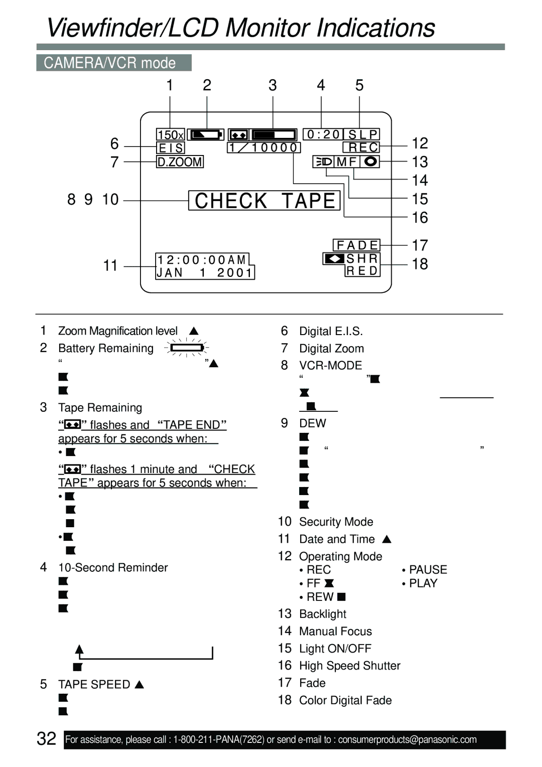 Panasonic PV-L591 operating instructions CAMERA/VCR mode, Vcr-Mode, Dew 