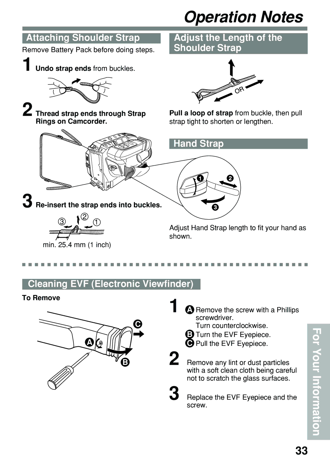 Panasonic PV-L591 Operation Notes, Attaching Shoulder Strap, Adjust the Length of the Shoulder Strap, Hand Strap 