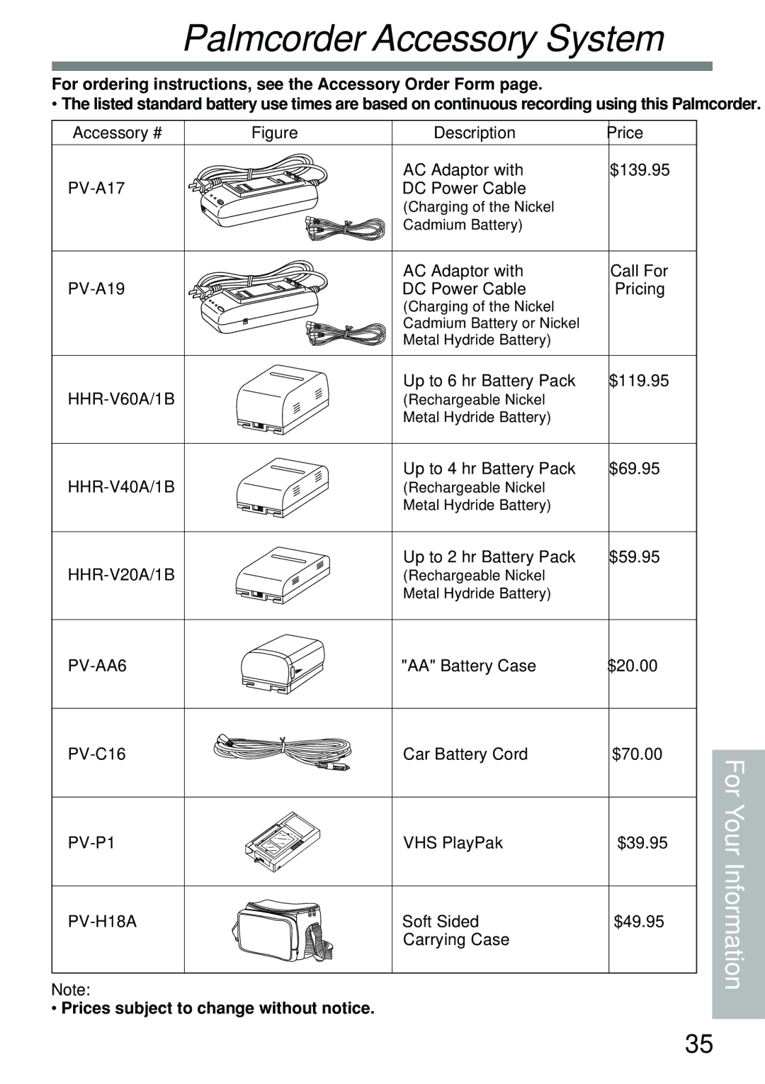 Panasonic PV-L591 operating instructions Palmcorder Accessory System, PV-AA6 