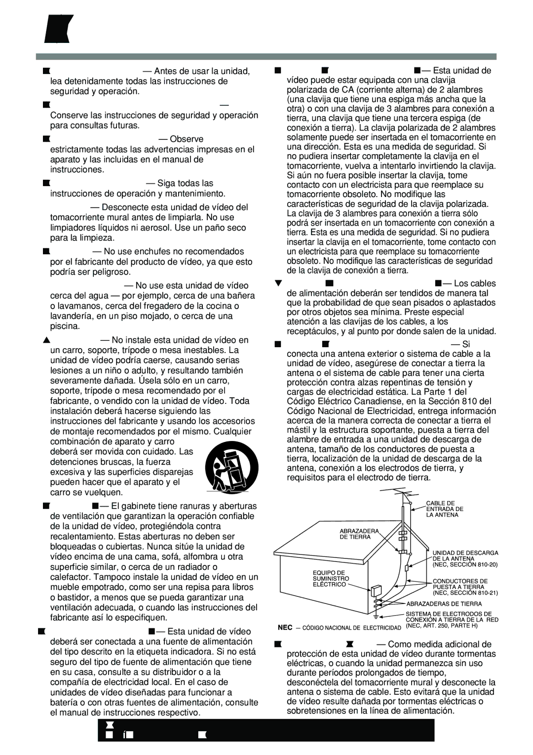 Panasonic PV-L591 operating instructions Importante para su seguridad 