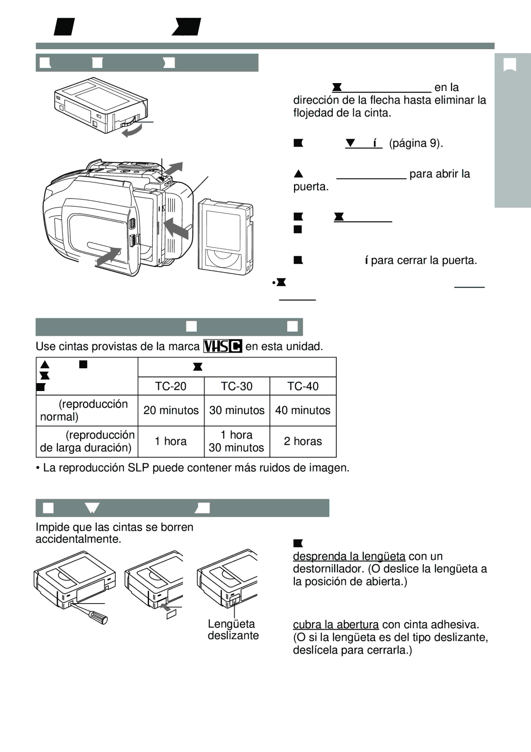 Panasonic PV-L591 operating instructions Información referente a los cassettes, Tiempo de grabación/reproducción 