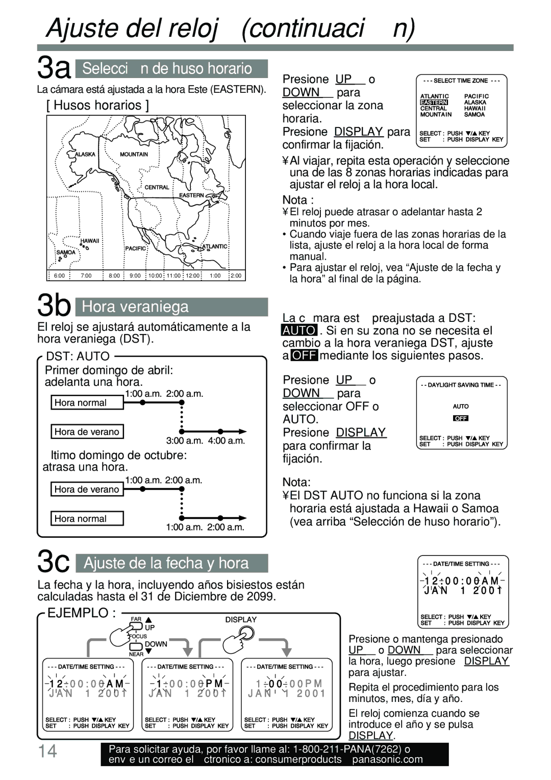 Panasonic PV-L591 Ajuste del reloj continuación, 3a Selección de huso horario, 3b Hora veraniega, Husos horarios 