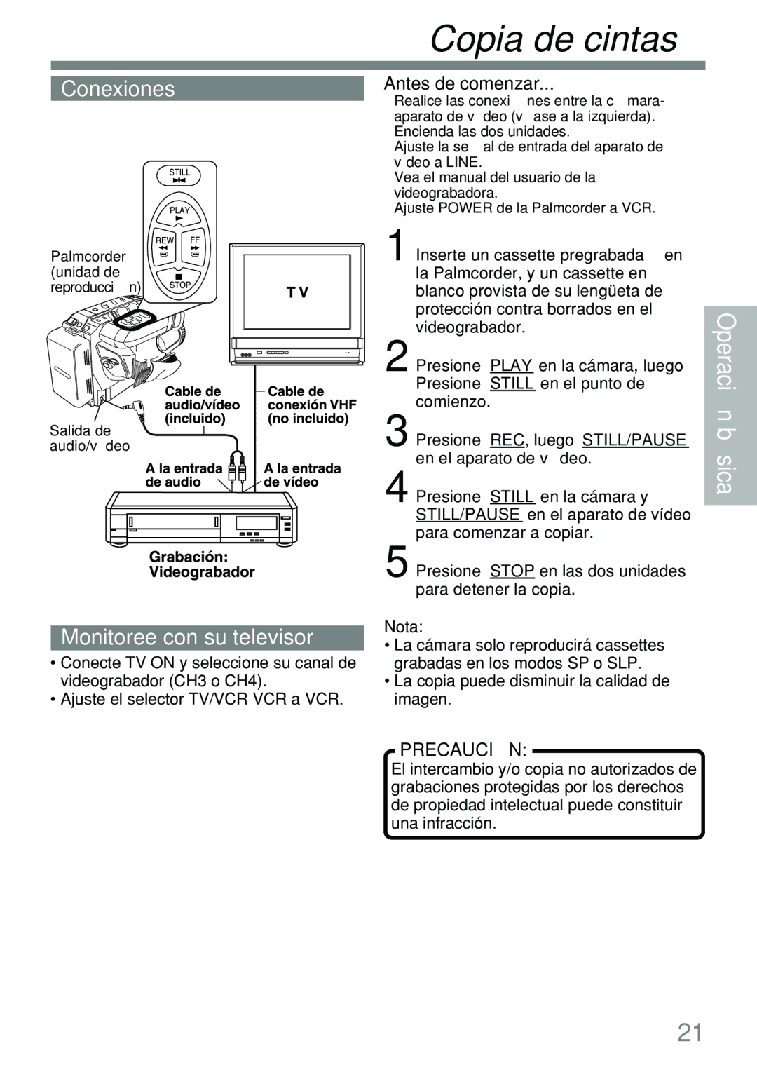 Panasonic PV-L591 operating instructions Copia de cintas, Conexiones, Monitoree con su televisor, Antes de comenzar 