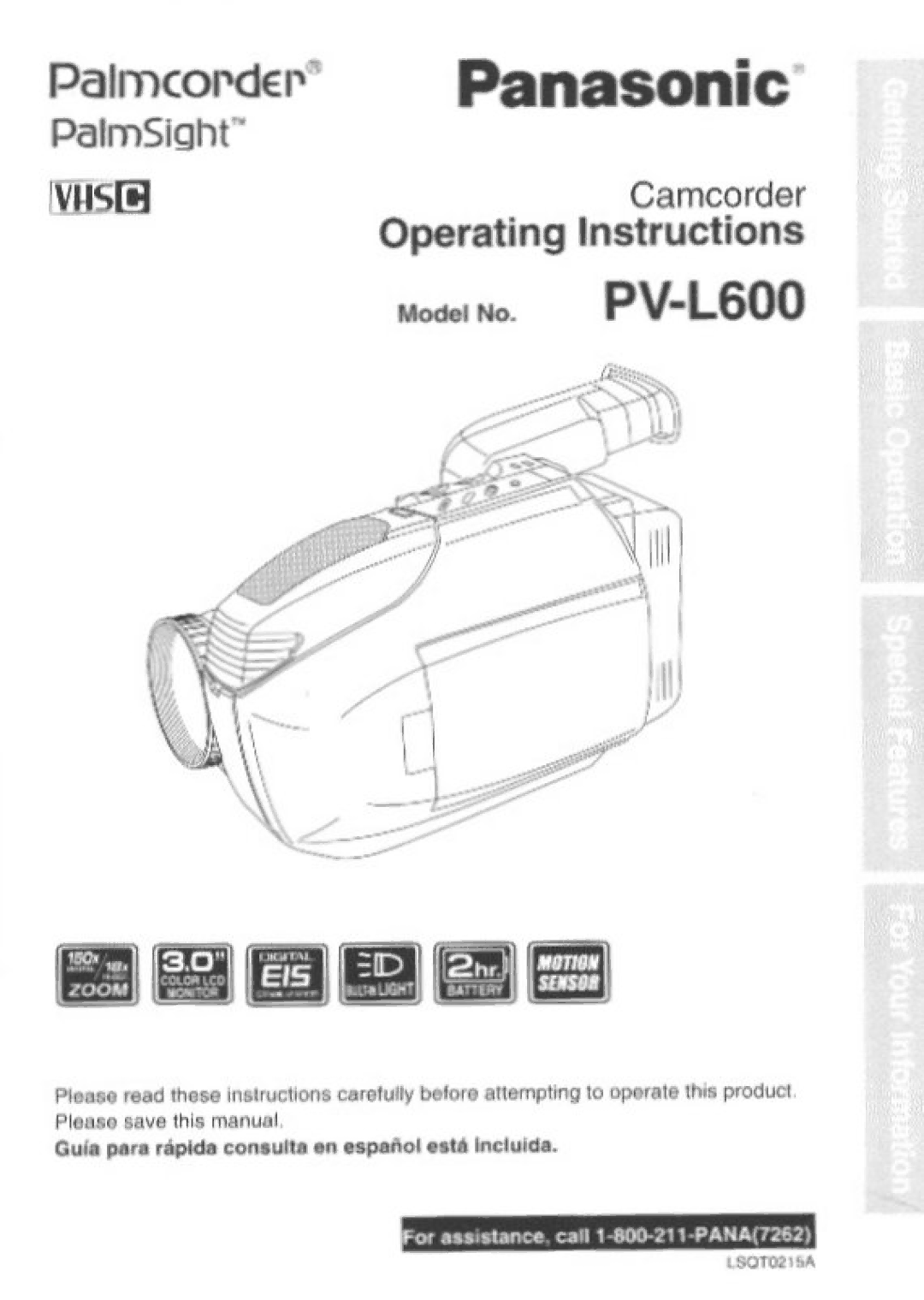 Panasonic PV-L600 manual 