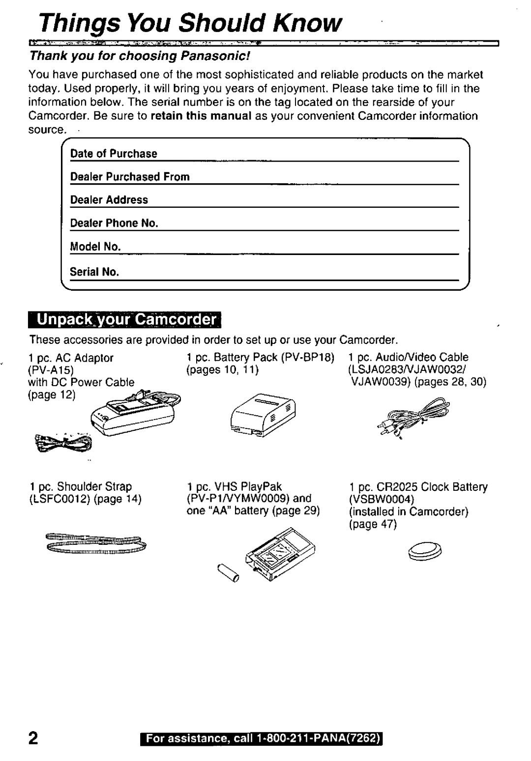 Panasonic PV-L600 manual 