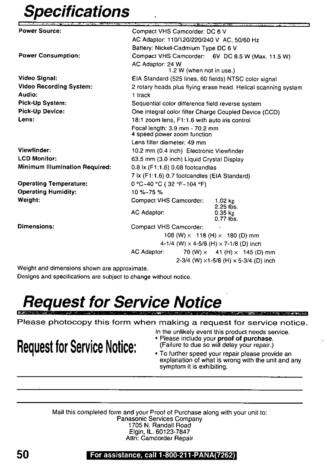 Panasonic PV-L600 manual 