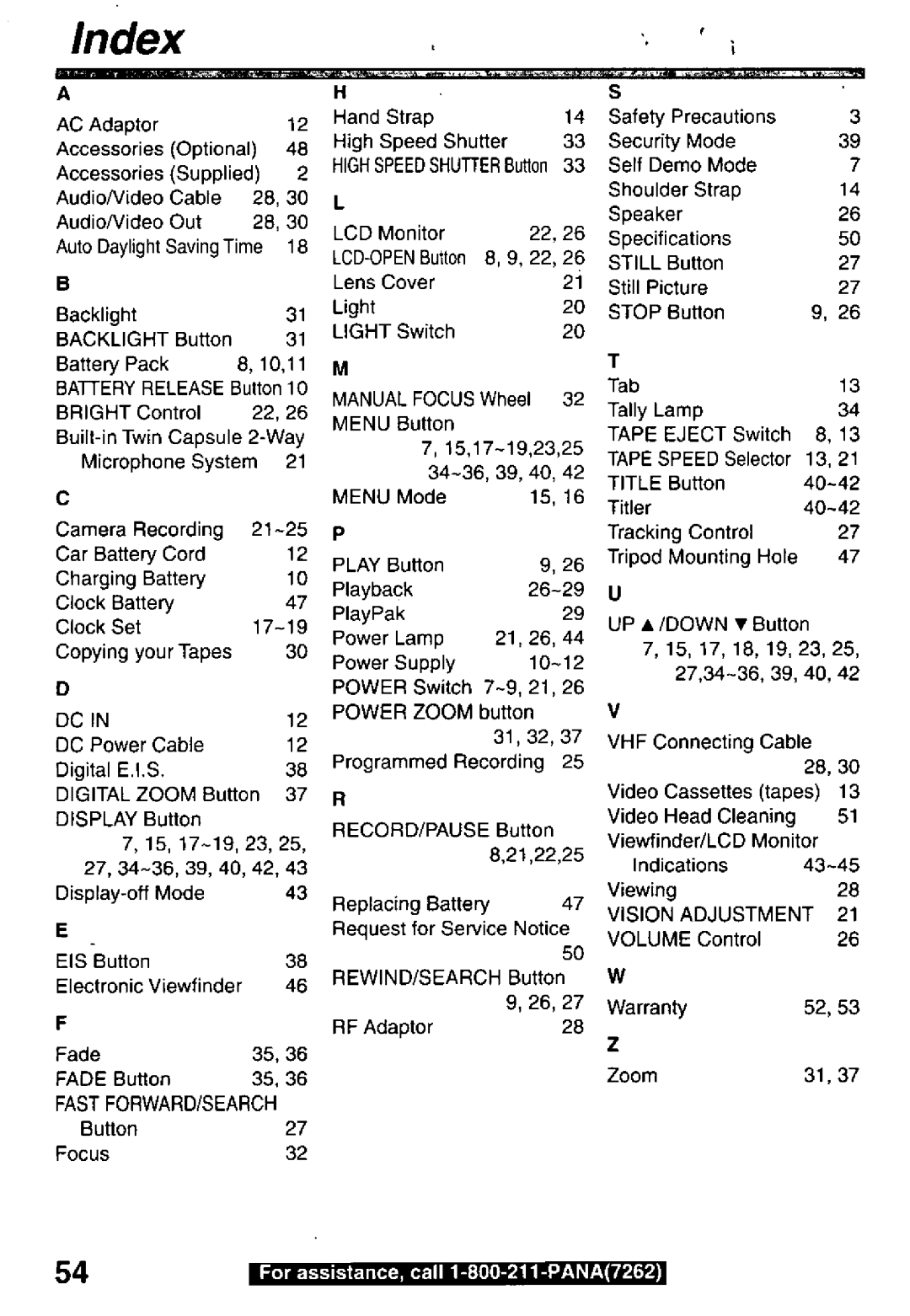 Panasonic PV-L600 manual 