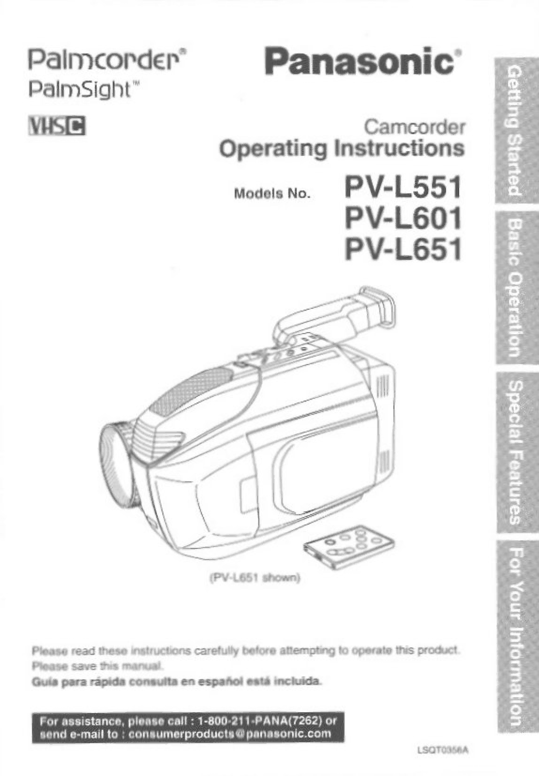 Panasonic PV-L651, PV-L601, PV-L551 manual 