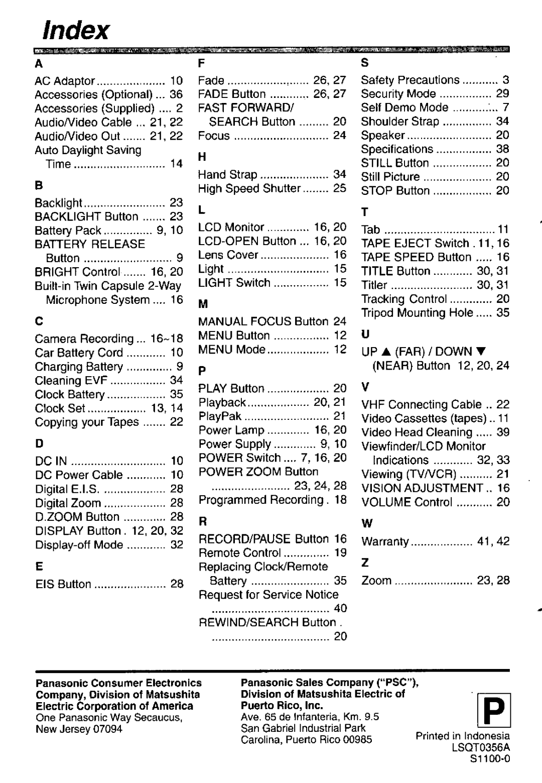 Panasonic PV-L551, PV-L601, PV-L651 manual 