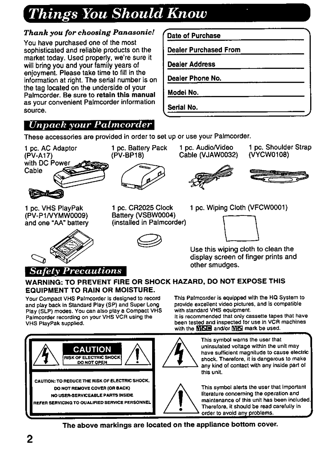 Panasonic PV-L606 manual 