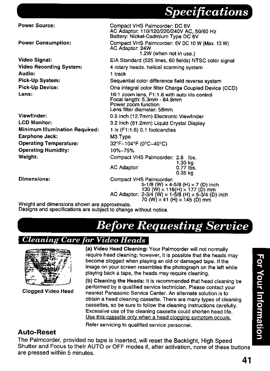 Panasonic PV-L606 manual 