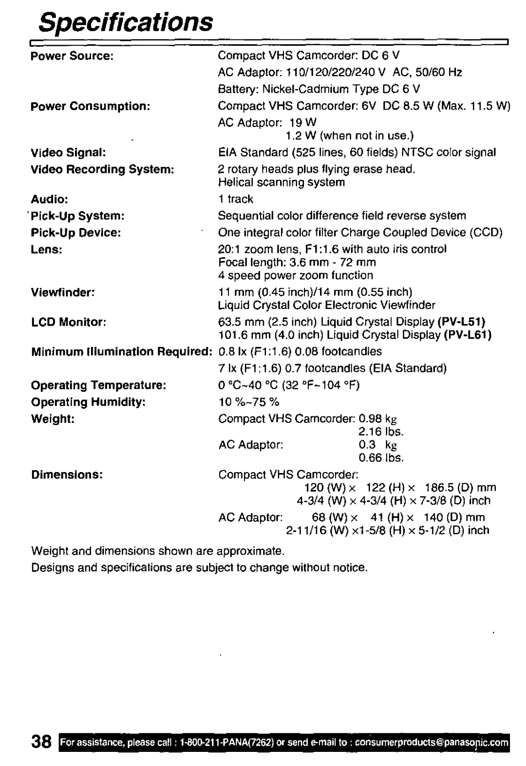 Panasonic PV-L61, PV-L51 manual 