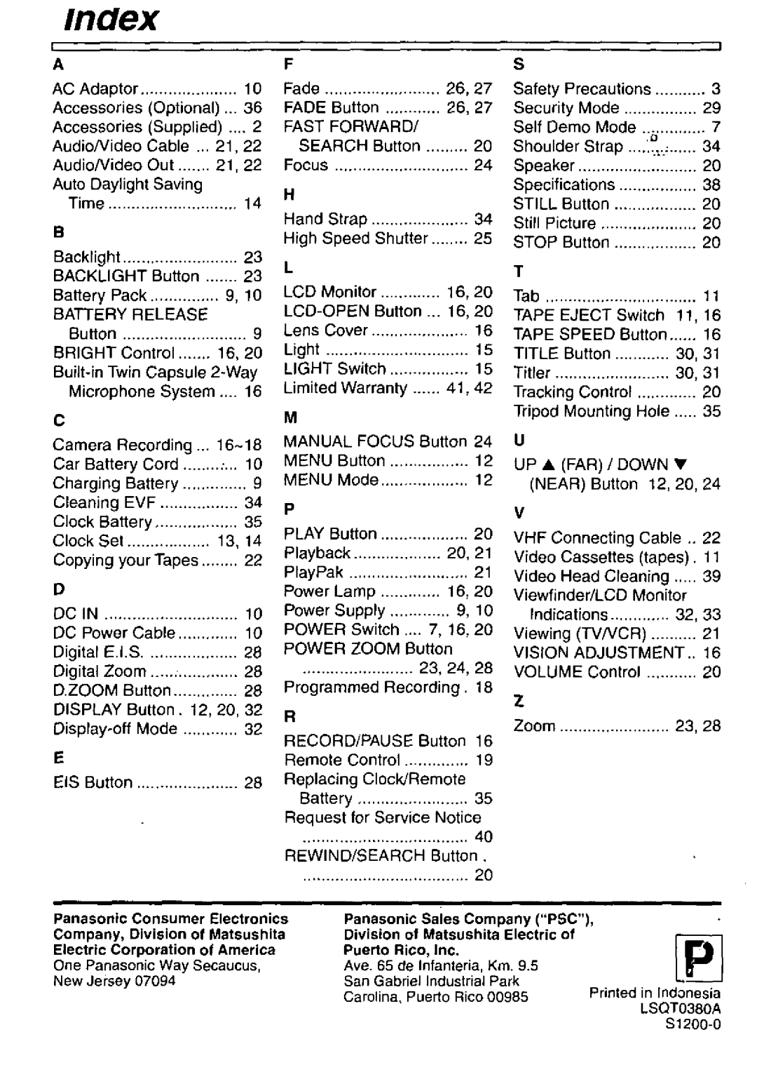 Panasonic PV-L61, PV-L51 manual 