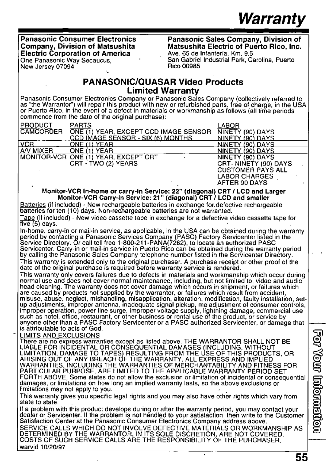 Panasonic PV-L659 manual 