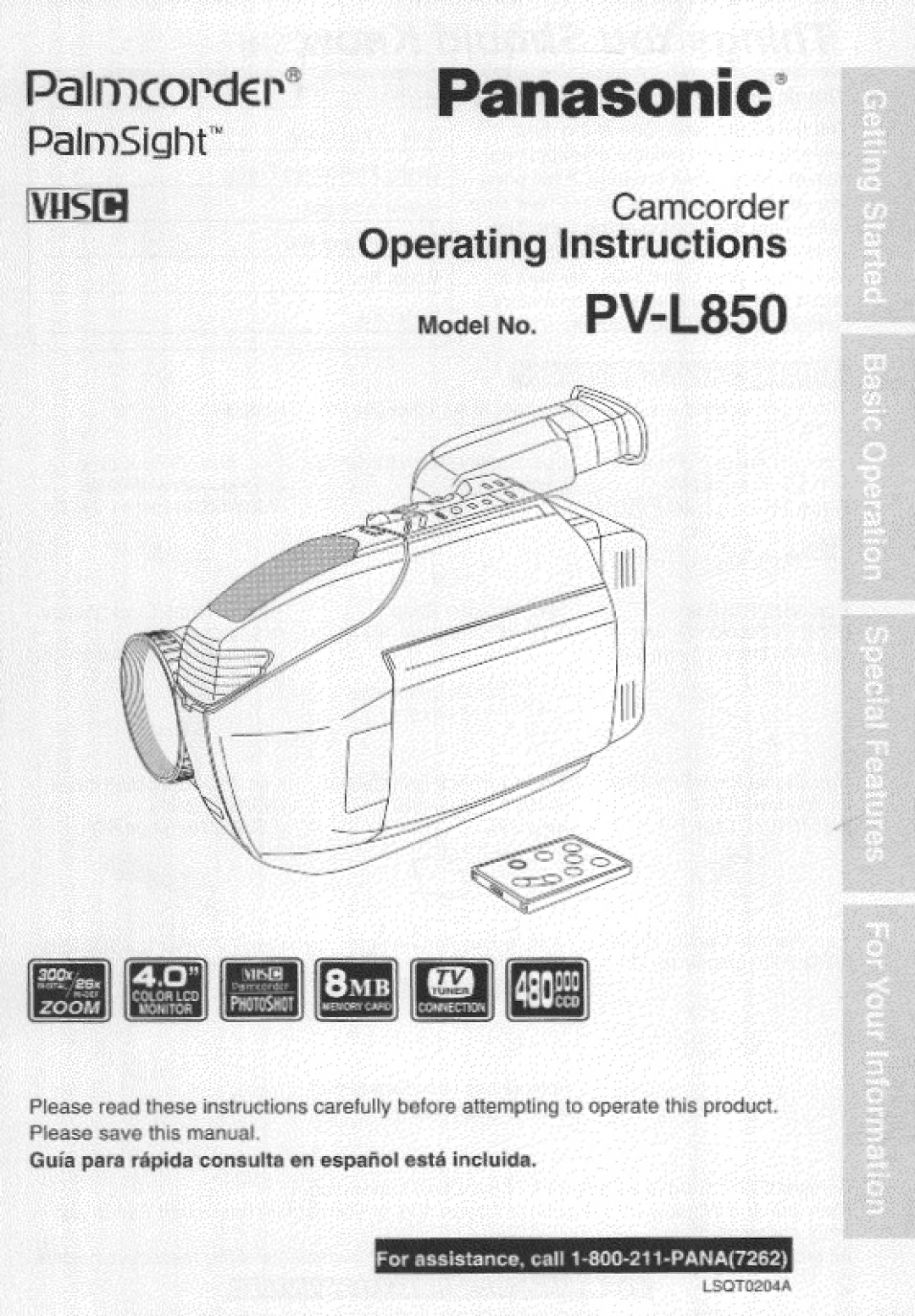 Panasonic PV-L850 manual 